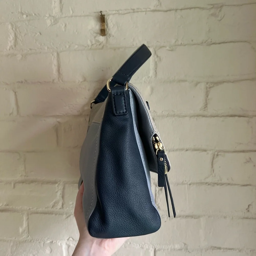 Kate Spade NWOT dark blue, light blue, & light gray boho leather handbag